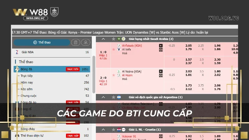 Khám phá kho game tại W88 do BTi Sports cung cấp