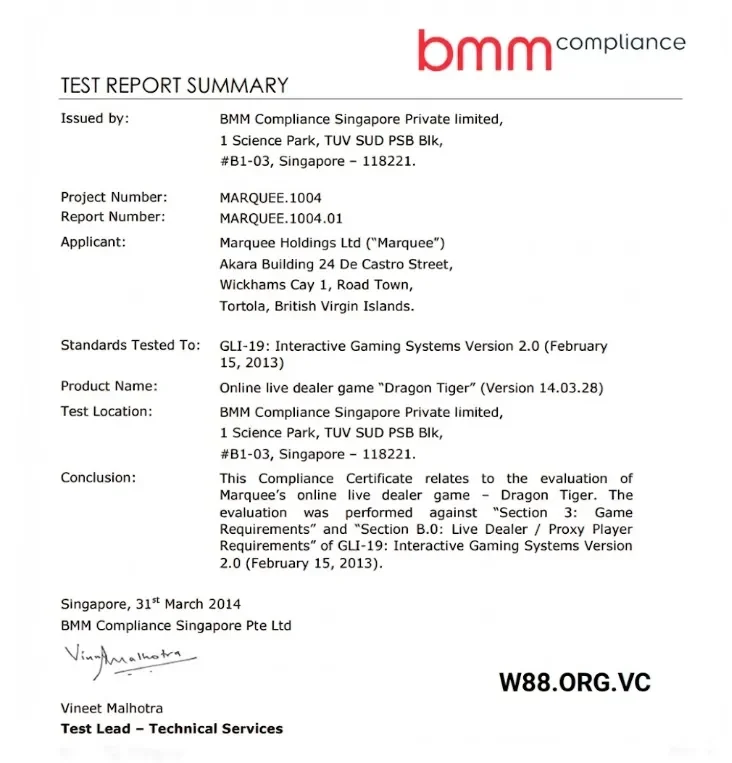 Giấy phép uy tín được cung cấp tại W88